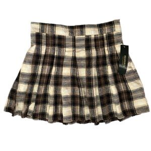 Hesperus Plaid Pleated Mini Skirt - Brown & Tan - NWT